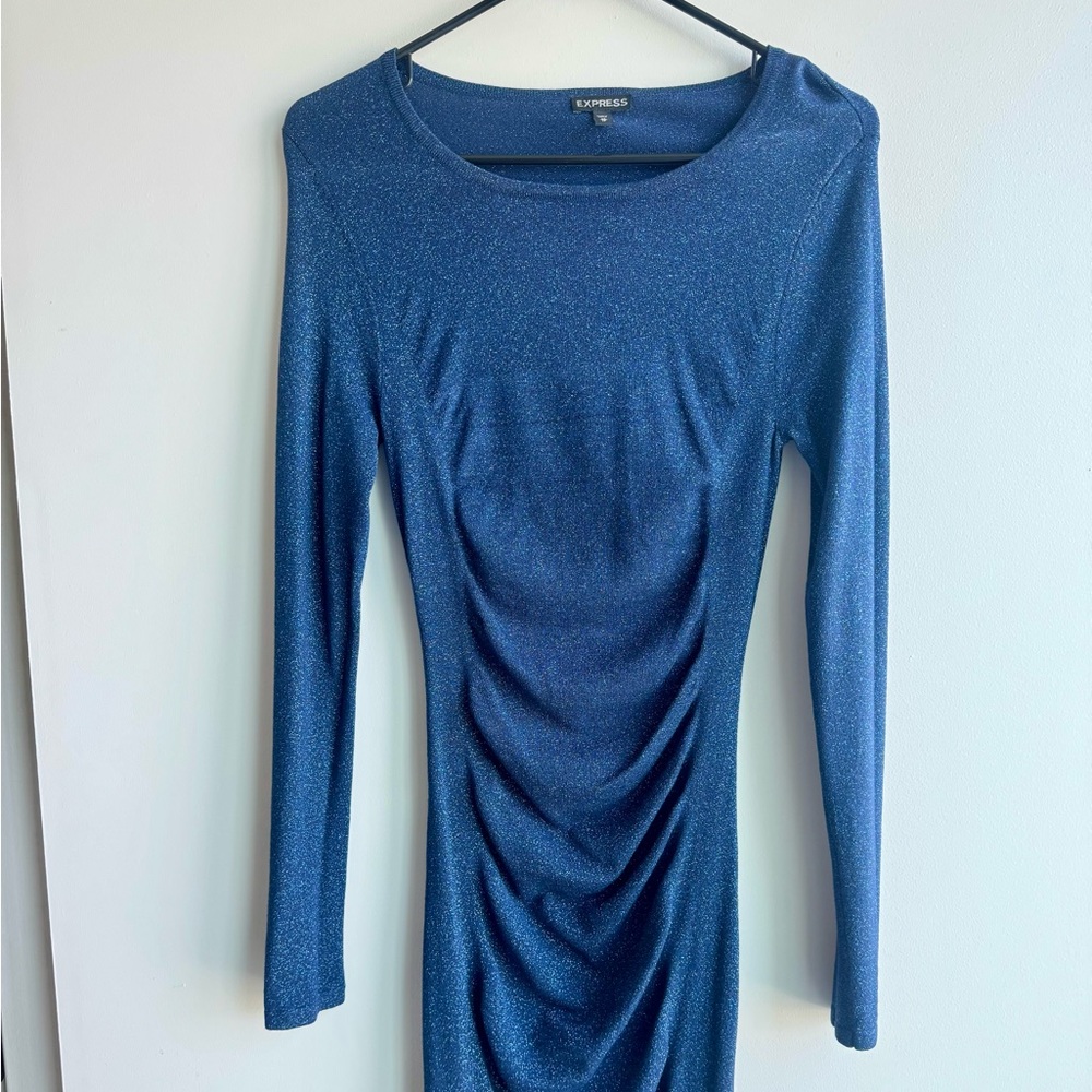 Express Shimmering Blue Long Sleeve sweater Dress